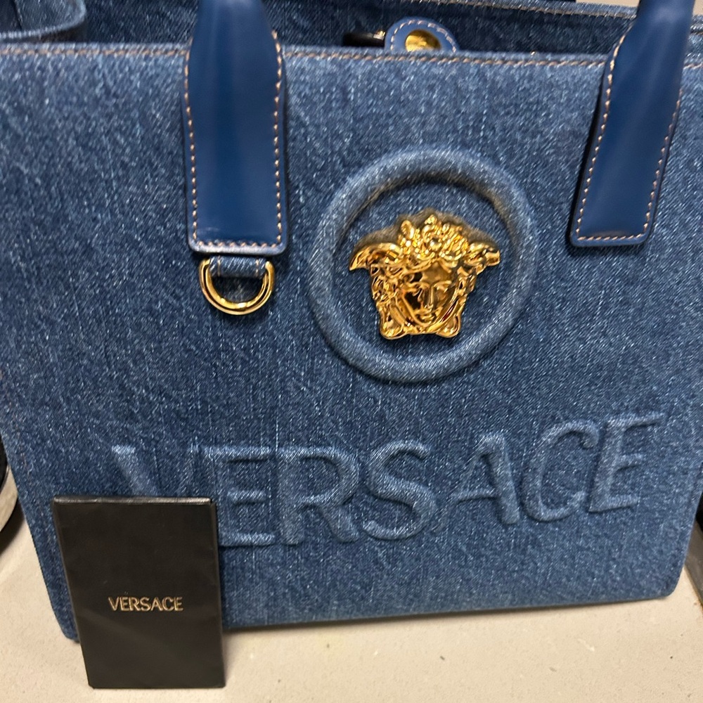 Versace La Medusa denim tote bag